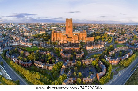 Liverpool city and cathedral, aerial shot