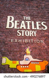 LIVERPOOL, ENGLAND - APRIL 20, 2012 : Sign of The Beatles Story. The famous museum and exhibition about the music band The Beatles.