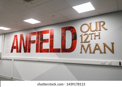 LIVERPOOL - ENGLAND, MAY 11,2019 : Slogan of Liverpool Football Club at Anfield Stadium, the home ground of Liverpool Football Club.