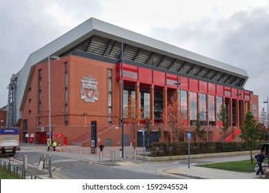 LIVERPOOL, ENGLAND - NOVEMBER 5, 2019: View of the Main Stand at Anfield in Liverpool, England