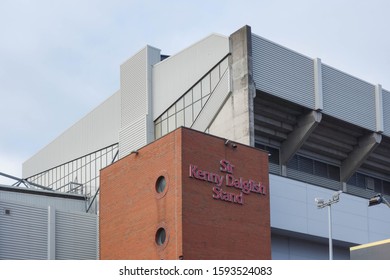 LIVERPOOL, ENGLAND - NOVEMBER 5, 2019: Close Up View Of Sir Kenny Dalglish Stand At Anfield In Liverpool, England