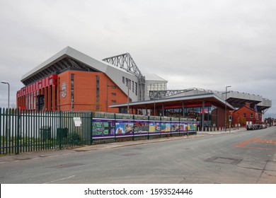 LIVERPOOL, ENGLAND - NOVEMBER 5, 2019: Exterior view of Anfield in Liverpool, England