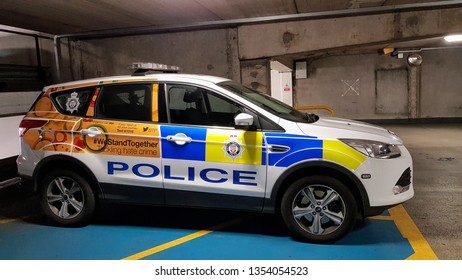 Liverpool, Merseyside, UK 03/30/2019 A Marked British Transport Police Vehicle Parked Up In A Carpark With The Livery We Stand Together Tackleing Hate Crime  