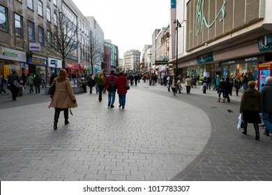 Liverpool, Merseyside, UK - February 20, 2009: People Shopping In Lord Street In Liverpool 