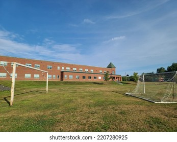 Liverpool, NS, CAN, August 22, 2022 - An Exterior Shot Of Dr. John C. Wickwire Academy Elementary School On A Clear Summer Day In Liverpool, Nova Scotia.