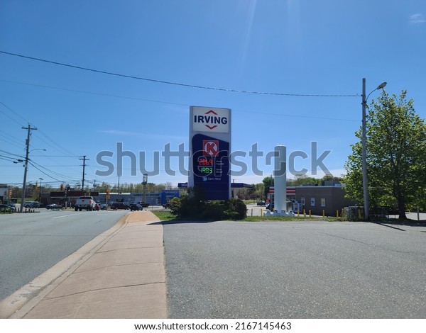 Liverpool, NS, CAN,\
May 24, 2022 - The Irving gas station sign which shows how much gas\
prices are in Liverpool\
NS.