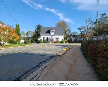 Liverpool, NS, CAN, October 17, 2022 - The Very End Of A Road With A House Right At The Edge Of It.