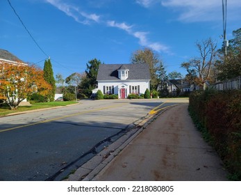 Liverpool, NS, CAN, October 17, 2022 - The Very End Of A Road With A House Right At The Edge Of It.