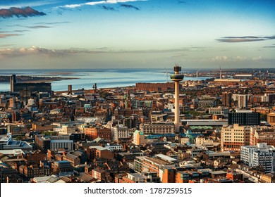 Liverpool skyline rooftop view with buildings in England in United Kingdom