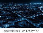 Liverpool skyline rooftop view  at night with buildings in England in United Kingdom