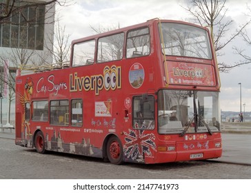 Liverpool, UK - 2 April: An opened-top double decker bus for tour trip at Brunswick Street.