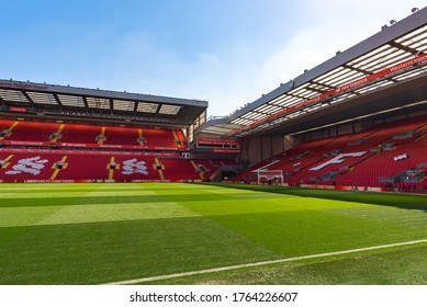 LIVERPOOL, UK - APR 10, 2019 - Anfield Stadium With Empty Red Chair At Liverpool's Football Club