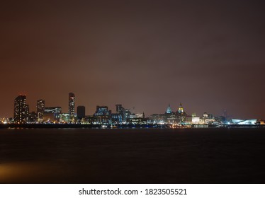 Liverpool / UK - April 2014: The skyline of the city of Liverpool at night
