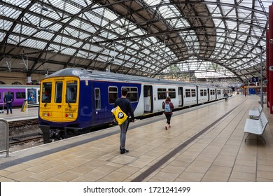 Liverpool / UK - June 5 2019: Northern Rail Class 319 Train To Blackpool North, Platform 5, Liverpool Lime Street Railway Station.