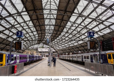 Liverpool / UK - June 5 2019: Northern Rail Trains On Platforms 3 And 4, Liverpool Lime Street Railway Station.