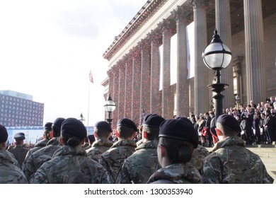 Liverpool, United Kingdom - 11/11/2018: Remembrance Parade In Front Of St George's Hall