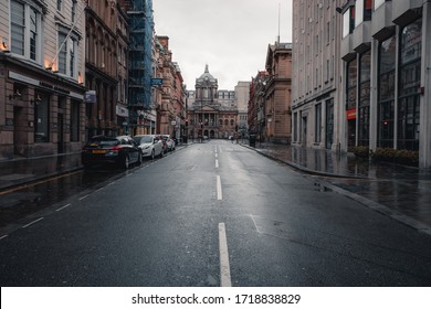 Liverpool, United Kingdom, April 2020: Castle Street On A Wet Rainy Day Is Empty During Coronavirus Covid19 Lockdown