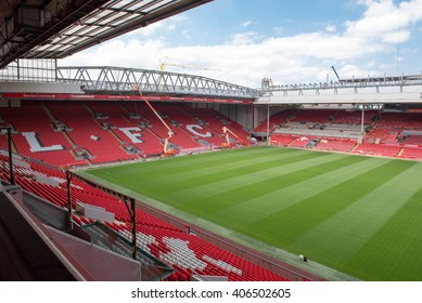 Liverpool, United Kingdom - July 16th 2015: A view of Anfield, home to Liverpool Football Club with the new stand being erected in the foreground