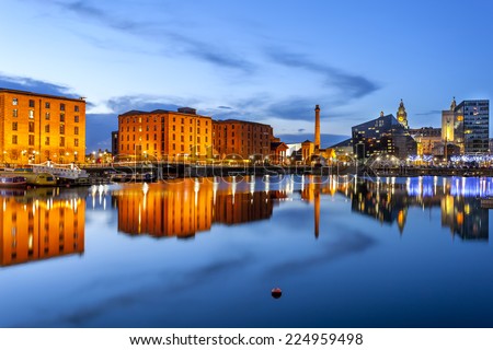 Liverpool waterfront skyline with its famous buildings like Pierhead, albert dock, salt house, ferry terminal etc.