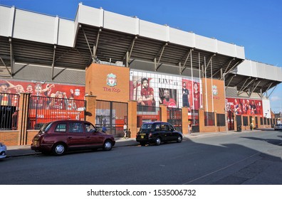 Liverpool,Merseyside/England,UK - September 11 2019 : The Kop Is The Famous Stand At Anfield, Liverpool Football Club's Stadium. It Houses The Kop Bar, Museum And Boot Room And A Sports Cafe.