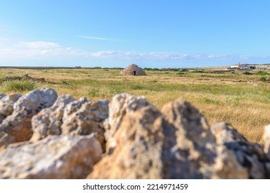 Livestock Rock Shelter Near Punta Nati Lighthouse In Menorca, Spain.