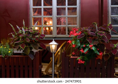 Living Area; A Side Walk Cafe Decorated With Flowers