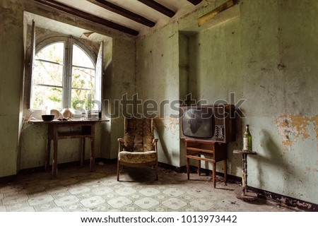 living room of an abandoned house in catalonia
