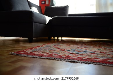 Living Room With Beautiful Carpet And Sofa, Low Angle View