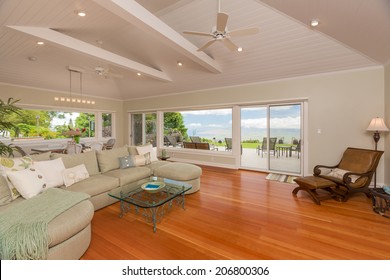 Living Room In Beautiful Home With Wood Floors 