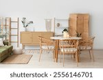 Living room with candles on dining table