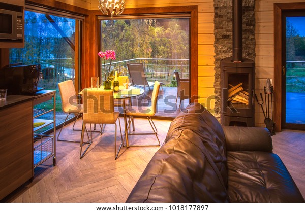 https www shutterstock com image photo living room country house large windows 1018177897