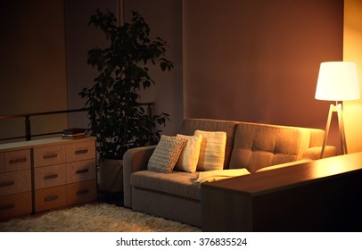 Living Room Design With Sofa And Lamp