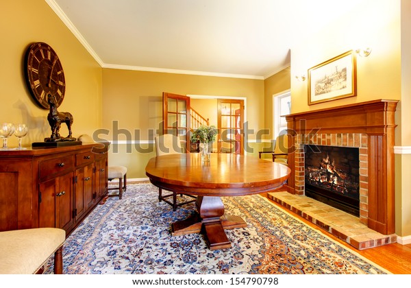 Living Room Fireplace Mustard Wall Color Stock Photo Edit