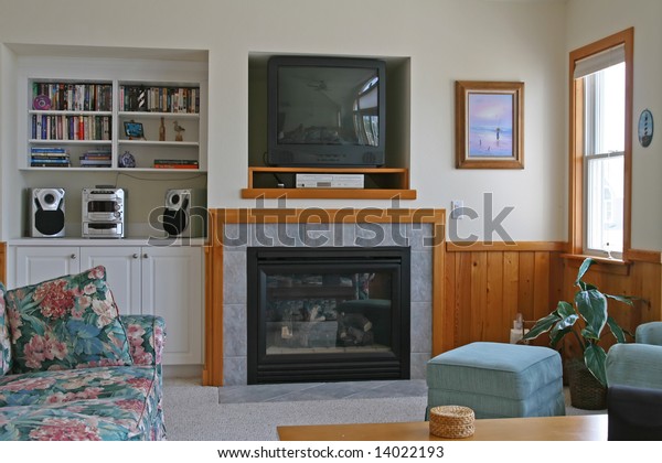 Living Room Fireplace Television Dvd Player Stock Image Download Now