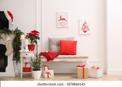 Living room interior and Christmas themed pictures