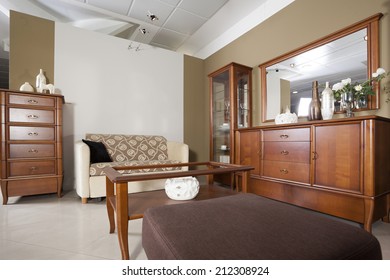 Living Room Interior With Classic Wooden Furniture