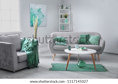 Living Room Interior Comfortable Armchair Sofa Stockfoto