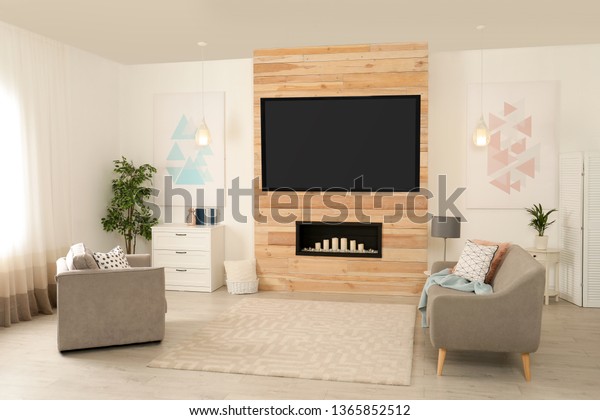 Living Room Interior Modern Tv On Stock Photo Edit Now