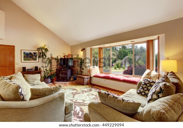 Living Room Interior Vaulted Ceiling Cozy Stock Photo Edit