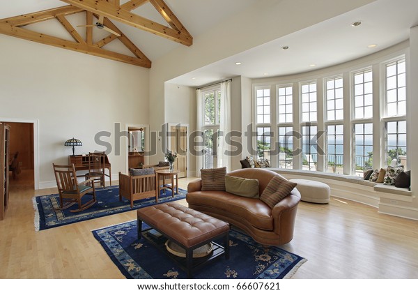 Living Room Luxury Home Curved Windows Stock Photo Edit Now 66607621