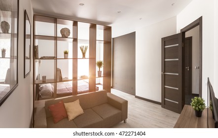 Living Room In Modern Apartment With Sun Backlight