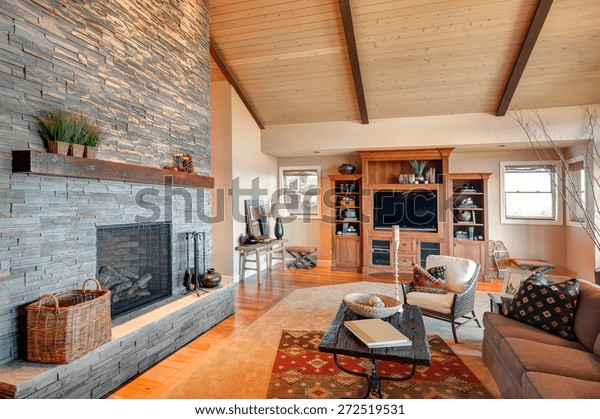 Living Room New Houselarge Furnished Living Stock Photo