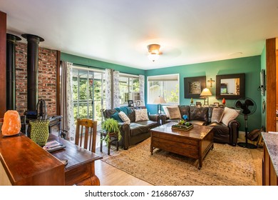 Living Room Of A Private Wine Country Home In The Forest, Sonoma County, California