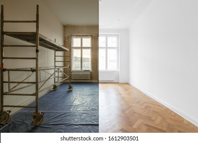 Wohnraumrenovierung vor und nach der Renovierung