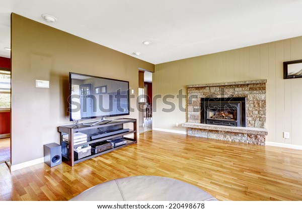 Living Room Stone Trim Fireplace Tv Stock Photo Edit Now 220498678