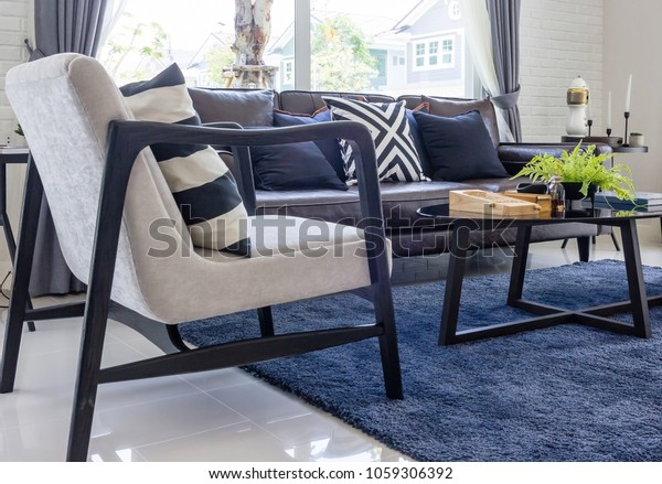 Living Room Upholstered Furniture Window Blinds Stock Photo Edit