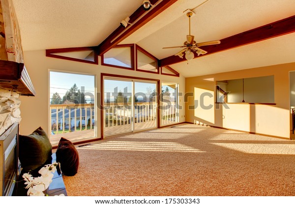 Living Room Vaulted Ceiling Beams Stoned Stock Photo Edit