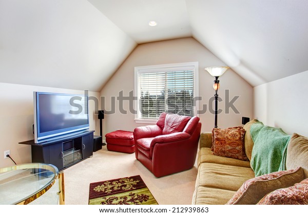 Living Room Vaulted Ceiling Furnished Bright Royalty Free