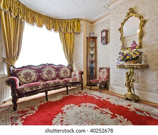 Living Room Of A Victorian House With Antique Furniture