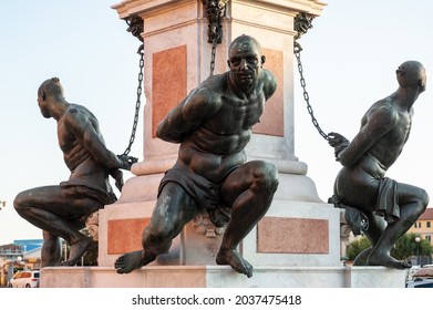 Livorno, Italy - 2021, August 31: Monumento Dei Quattro Mori (chained Slaves Detail), One Of The Most Popular Monuments Of The City. It Is Located In Piazza Micheli.